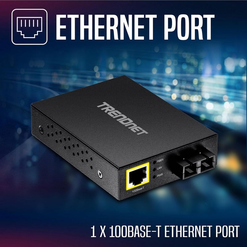 Trendnet 100 Base-T to 100 Base-FX Multi-Mode SC Fiber Converter, Standalone, 10/100 Mbps Auto-MDIX Fast Ethernet Port, Fiber Networking up to 2 km (1.25miles), 200 Mbps Switching Capacity, TFC-FMSC - Image 2